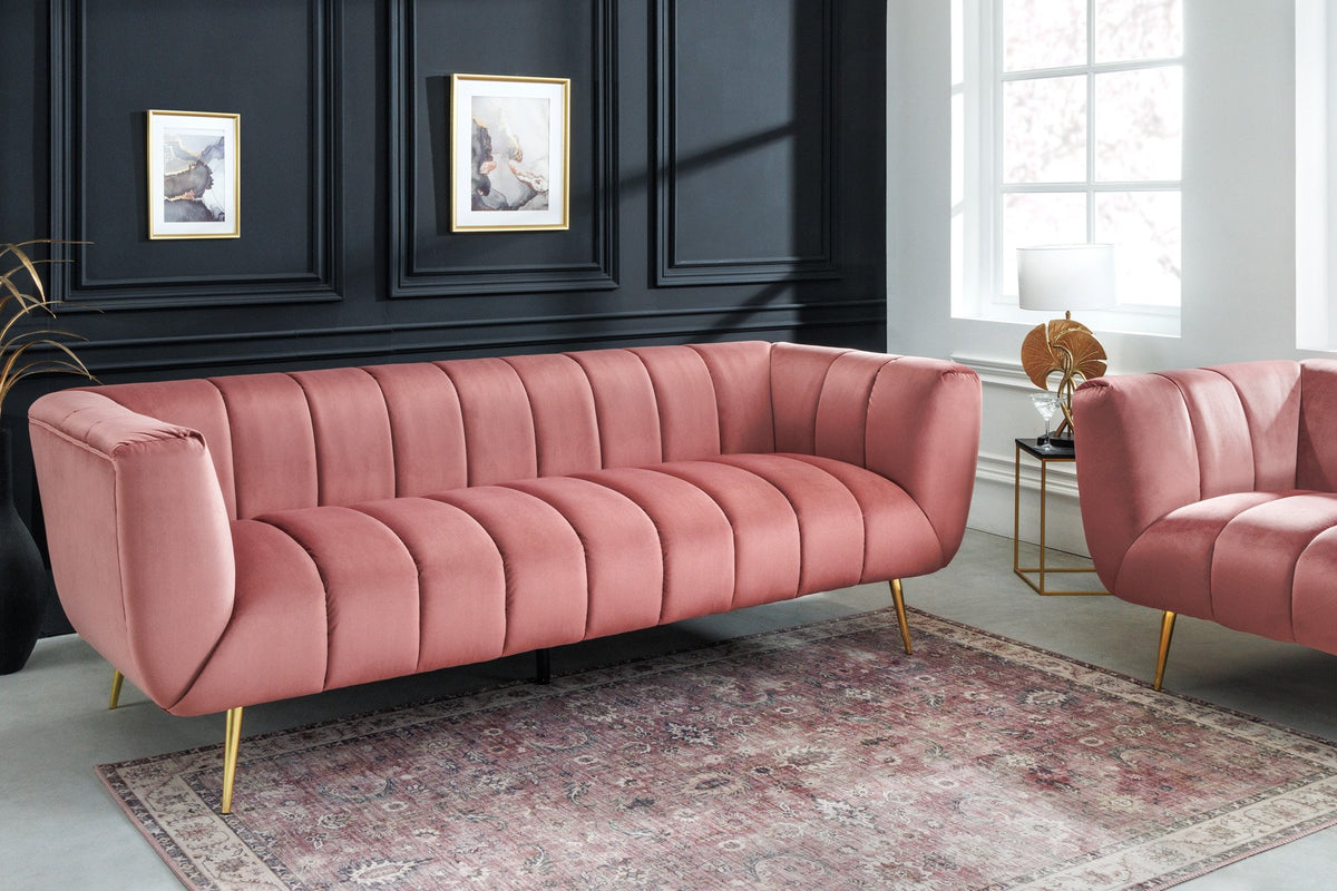 NOBLESSE rózsaszín bársony kanapé 225cm