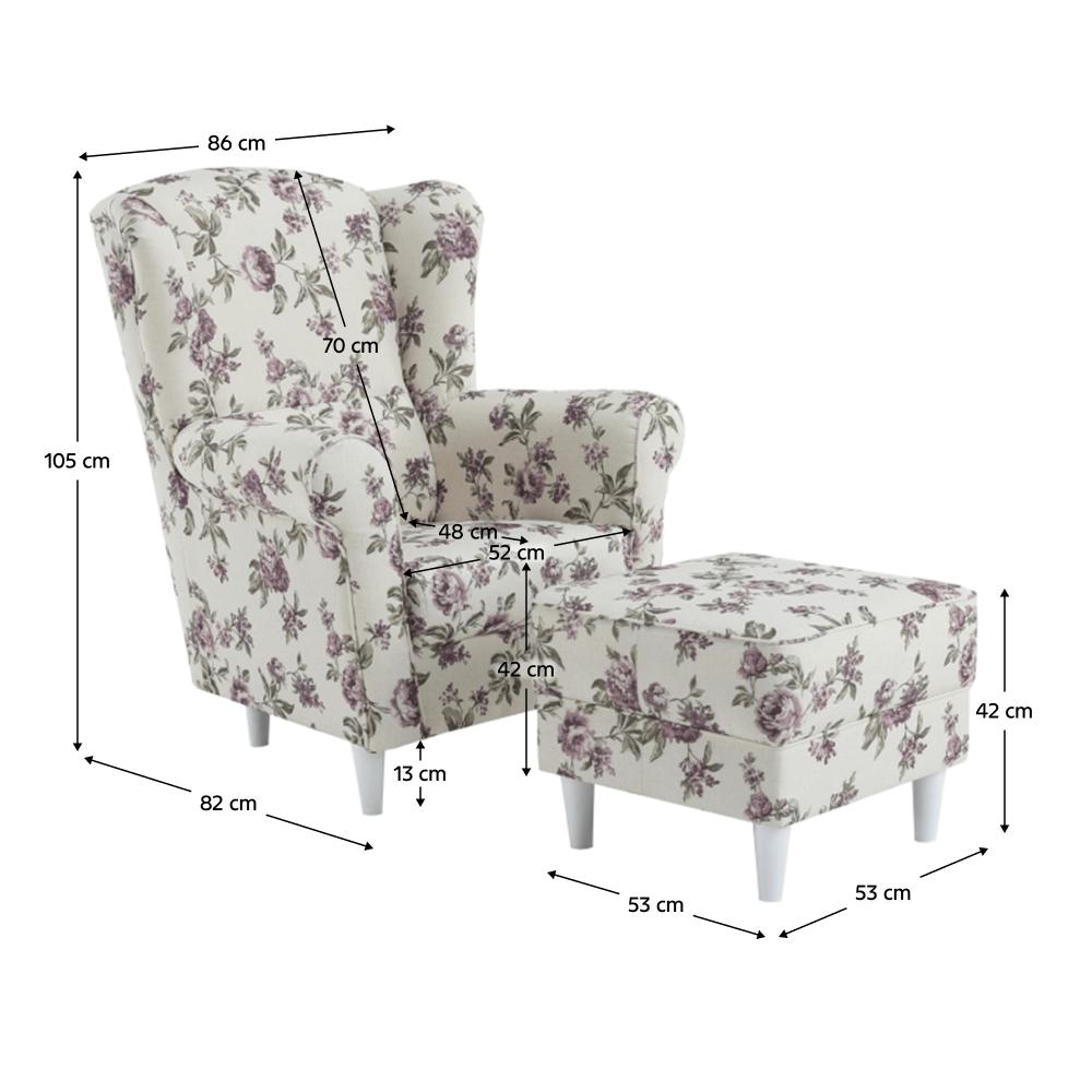 ASTRID fehér szövet fotel lábtartóval