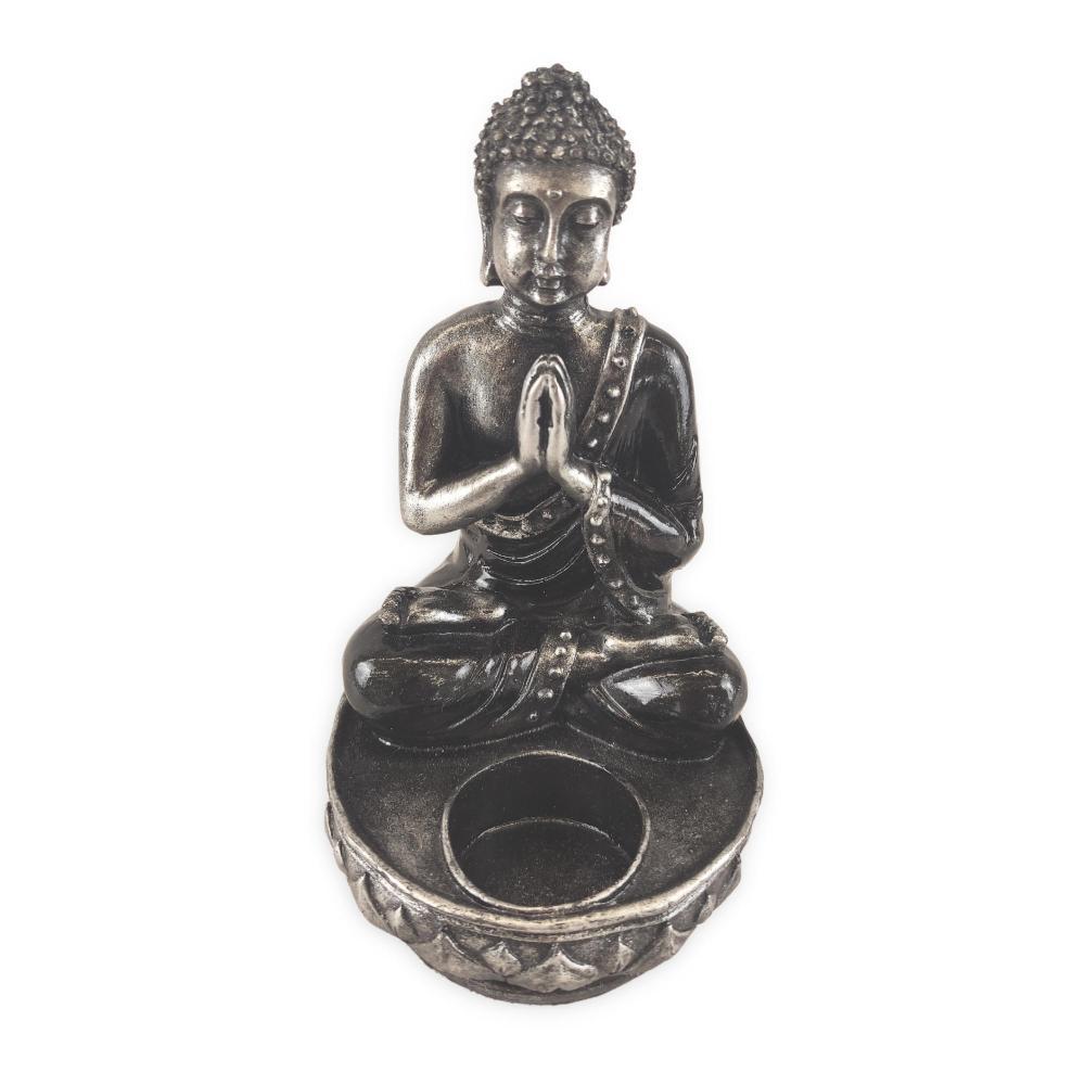 BUDDHA ezüst és fekete Buddha mécsestartó