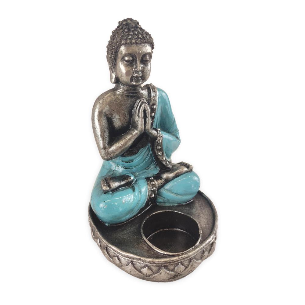 BUDDHA ezüst és kék Buddha mécsestartó