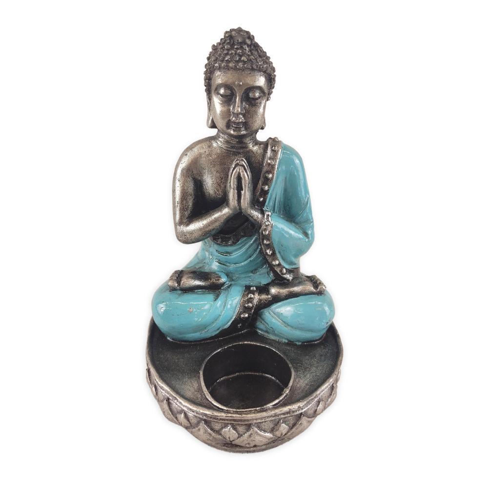 BUDDHA ezüst és kék Buddha mécsestartó