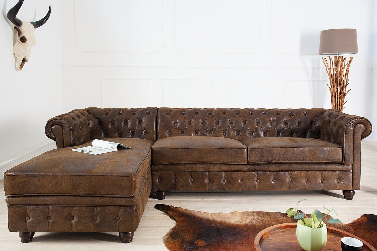 CHESTERFIELD barna mikroszálas balos sarokkanapé