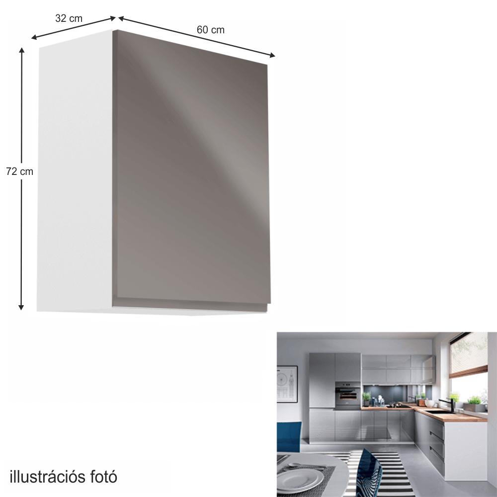 AURORA szürke mdf egyajtós felső konyhaszekrény jobbos 60cm