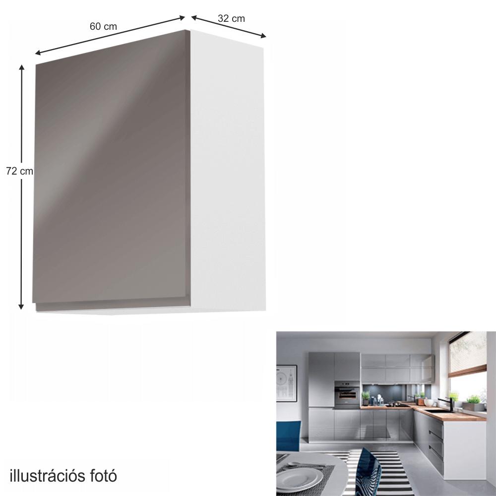 AURORA szürke mdf egyajtós felső konyhaszekrény balos 60cm