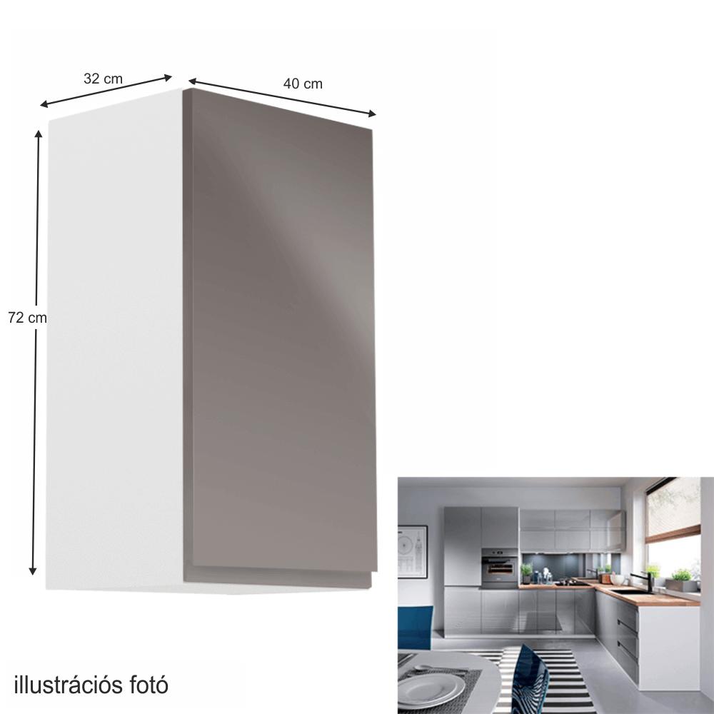 AURORA szürke mdf felső konyhaszekrény jobbos 40cm