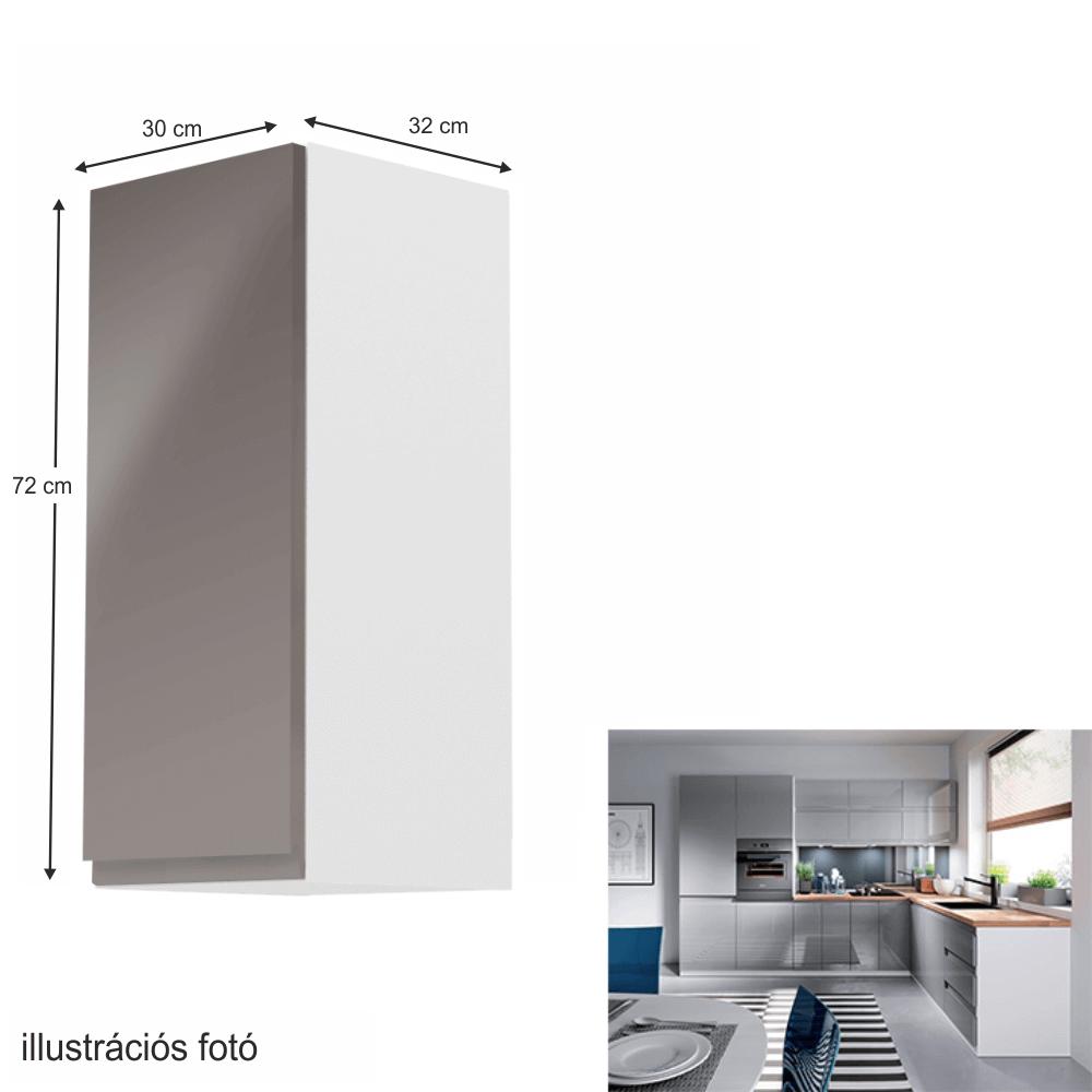 AURORA szürke mdf felső konyhaszekrény balos 30cm