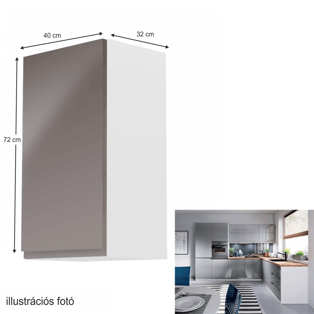 AURORA szürke mdf felső konyhaszekrény balos 40cm