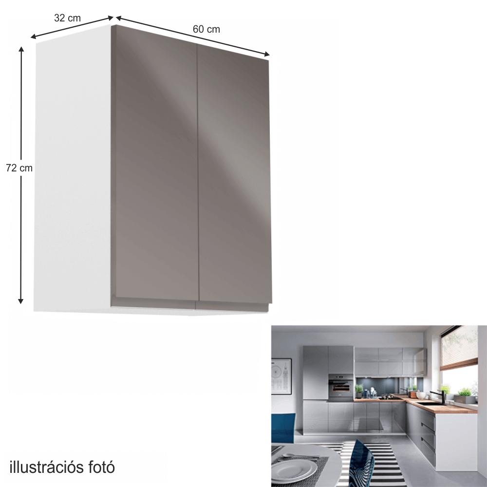 AURORA szürke mdf kétajtós felső konyhaszekrény 60cm