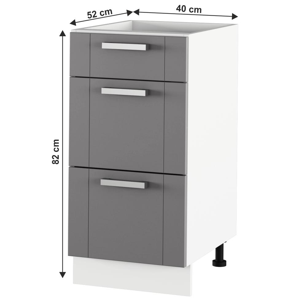 JULIA sötétszürke mdf fiókos alsó konyhaszekrény 40cm