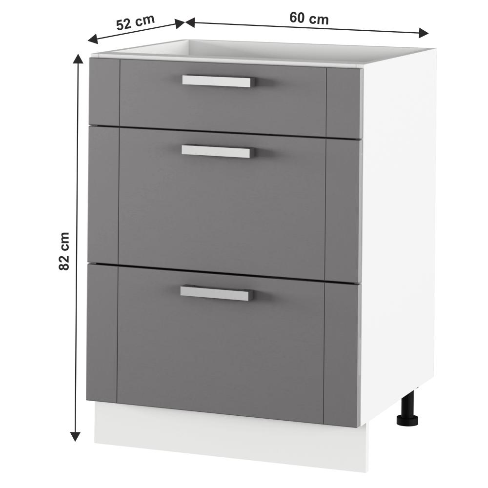 JULIA sötétszürke mdf fiókos alsó konyhaszekrény 60cm