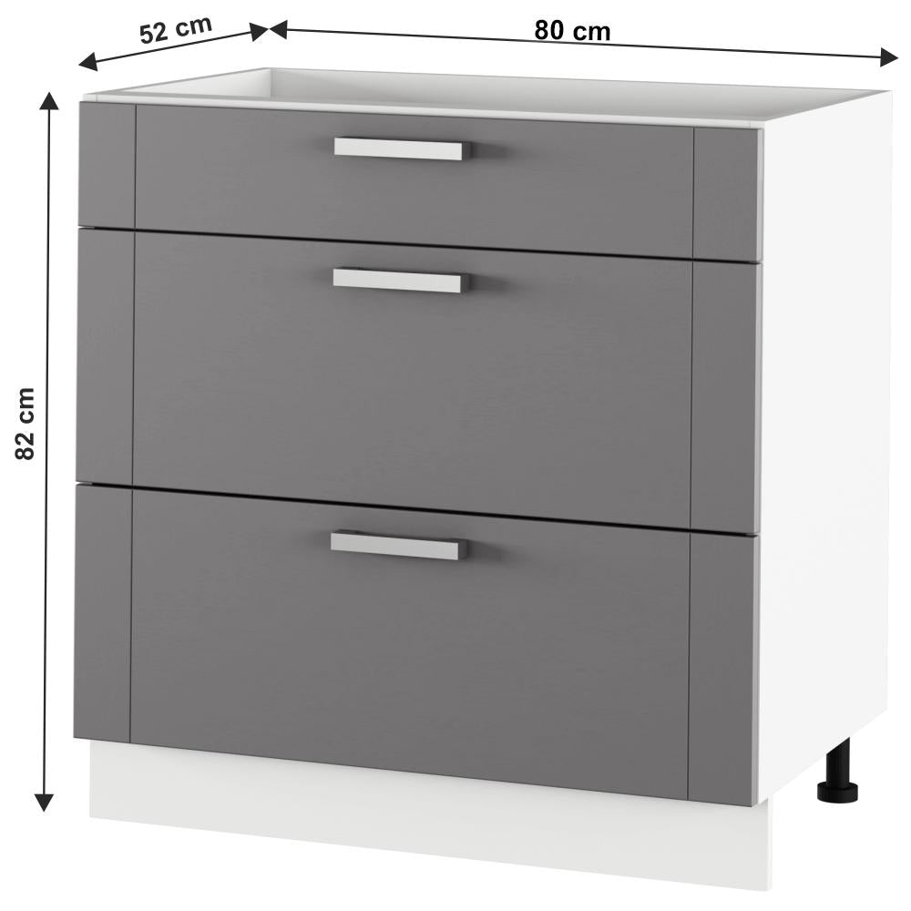 JULIA sötétszürke mdf fiókos alsó konyhaszekrény 80cm