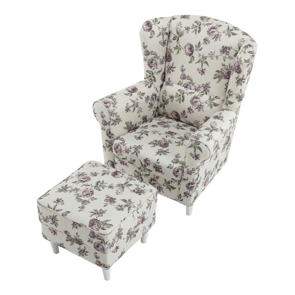 ASTRID fehér szövet fotel lábtartóval