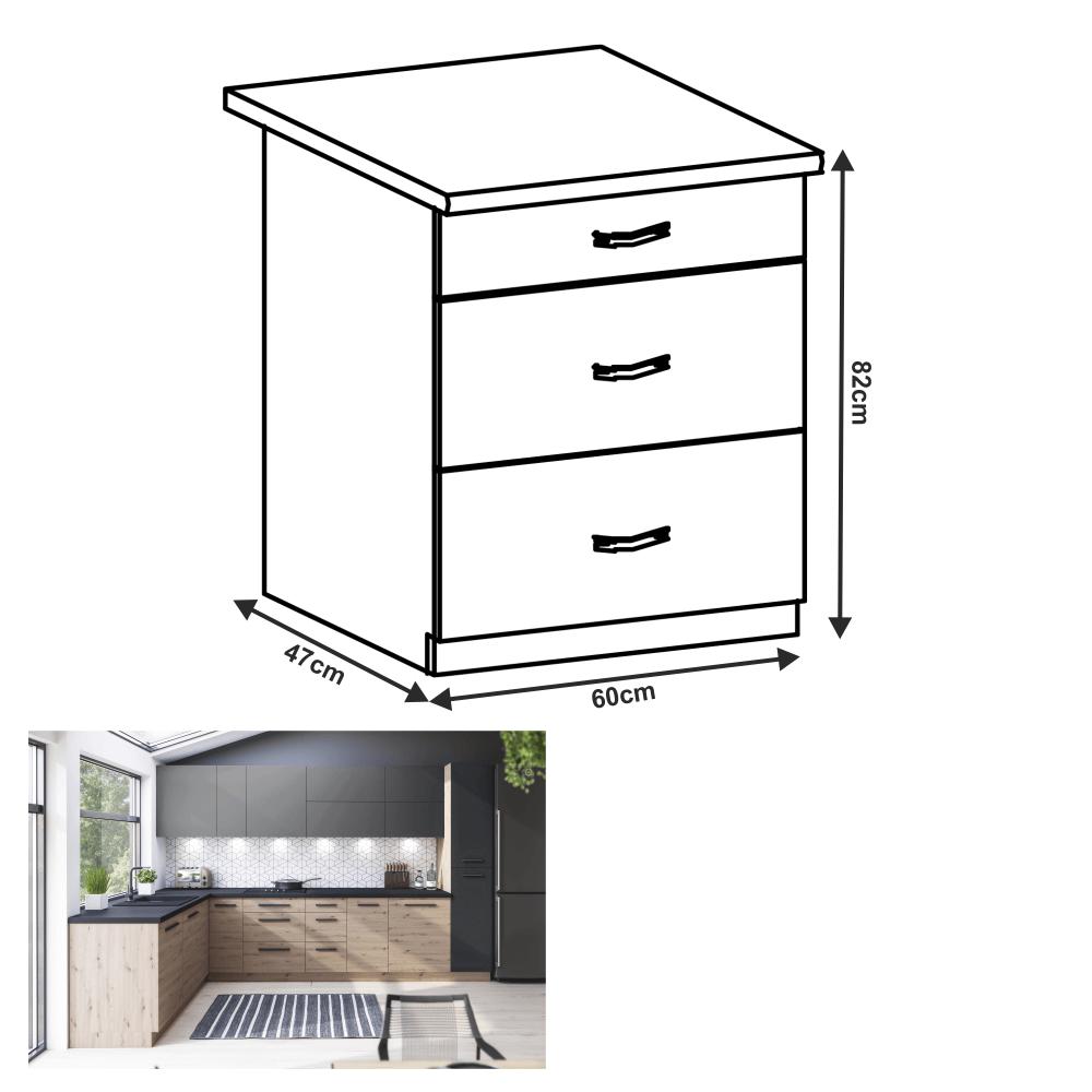 LANGEN B barna mdf fiókos alsó konyhaszekrény 60cm