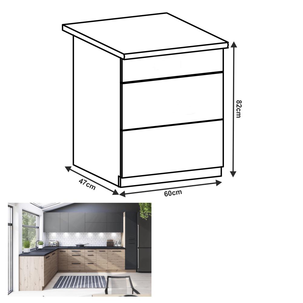 LANGEN barna mdf fiókos alsó konyhaszekrény 60cm