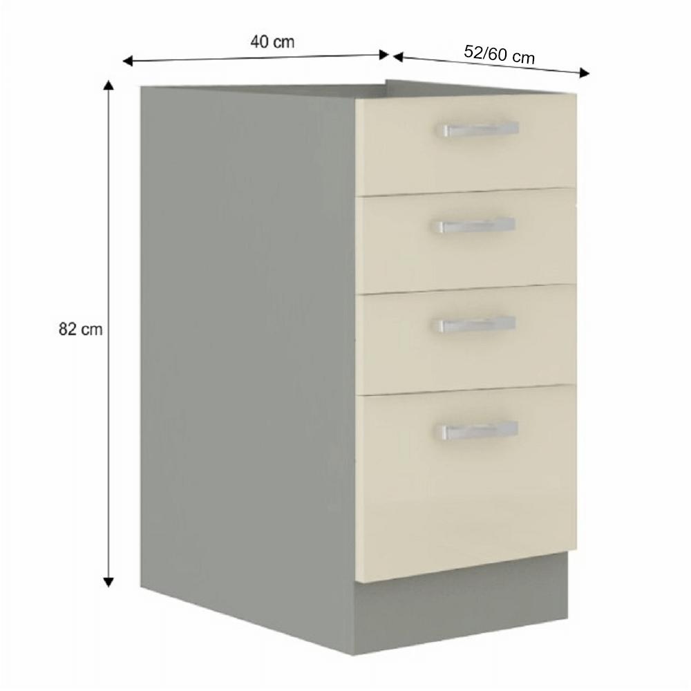 PRADO bézs mdf fiókos alsó konyhaszekrény 40cm