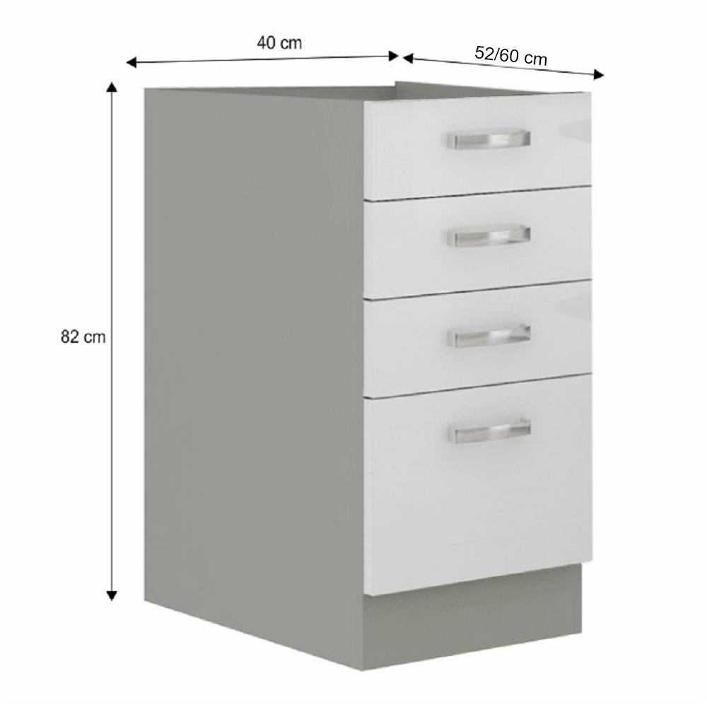 PRADO fehér mdf fiókos alsó konyhaszekrény 40cm