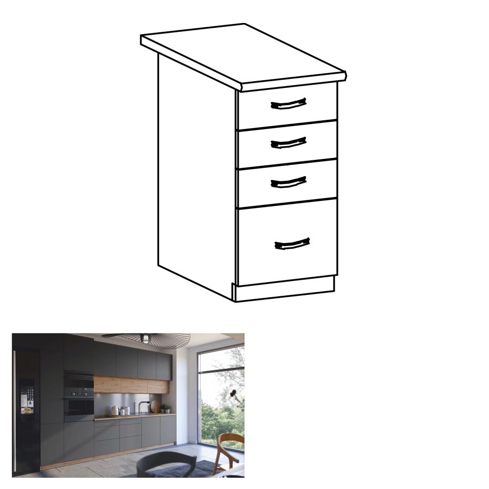 LANGEN B szürke mdf fiókos alsó konyhaszekrény 40cm