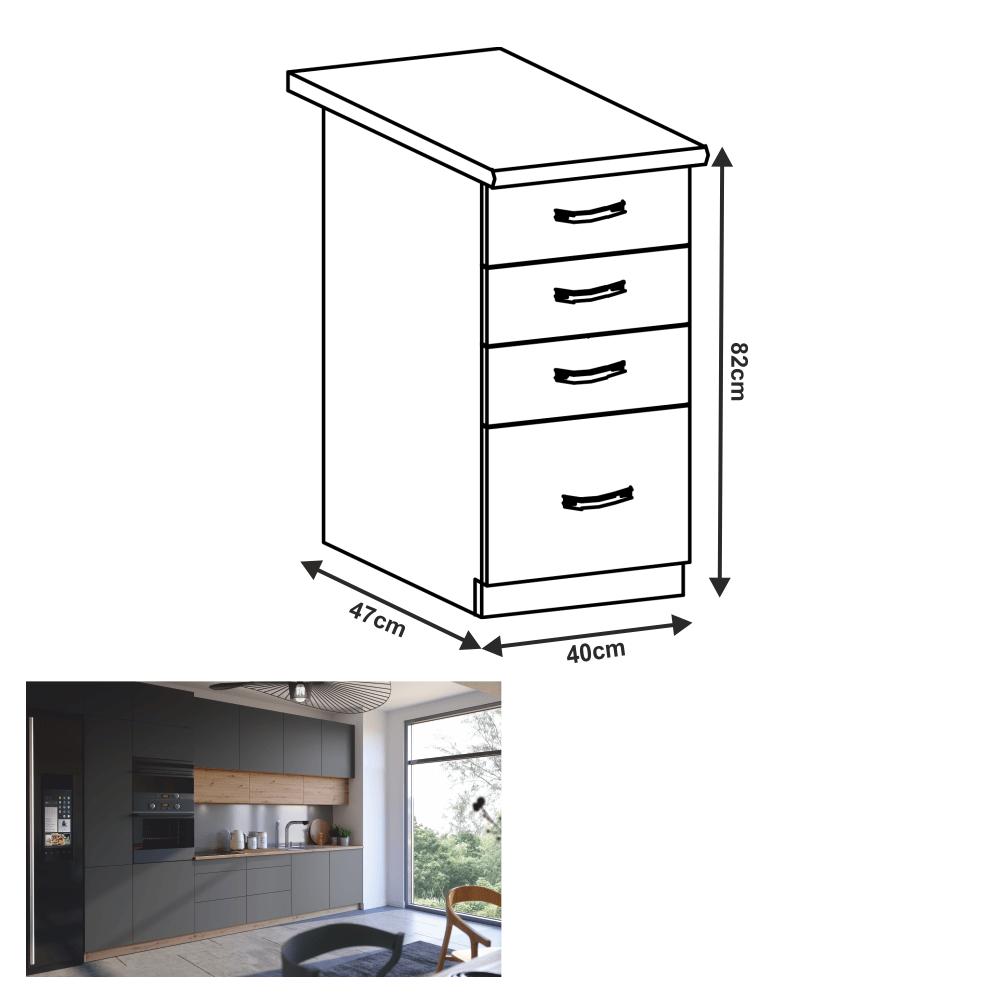 LANGEN B szürke mdf fiókos alsó konyhaszekrény 40cm