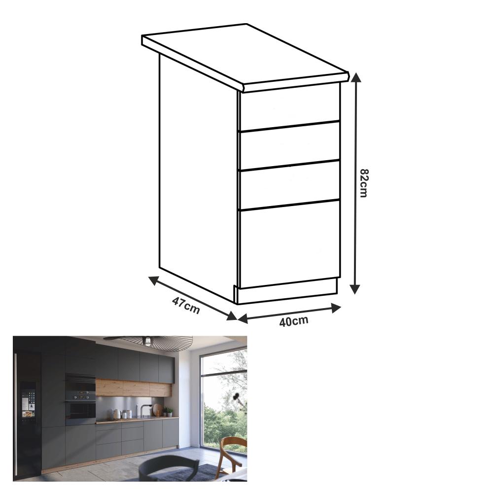 LANGEN szürke mdf fiókos alsó konyhaszekrény 40cm