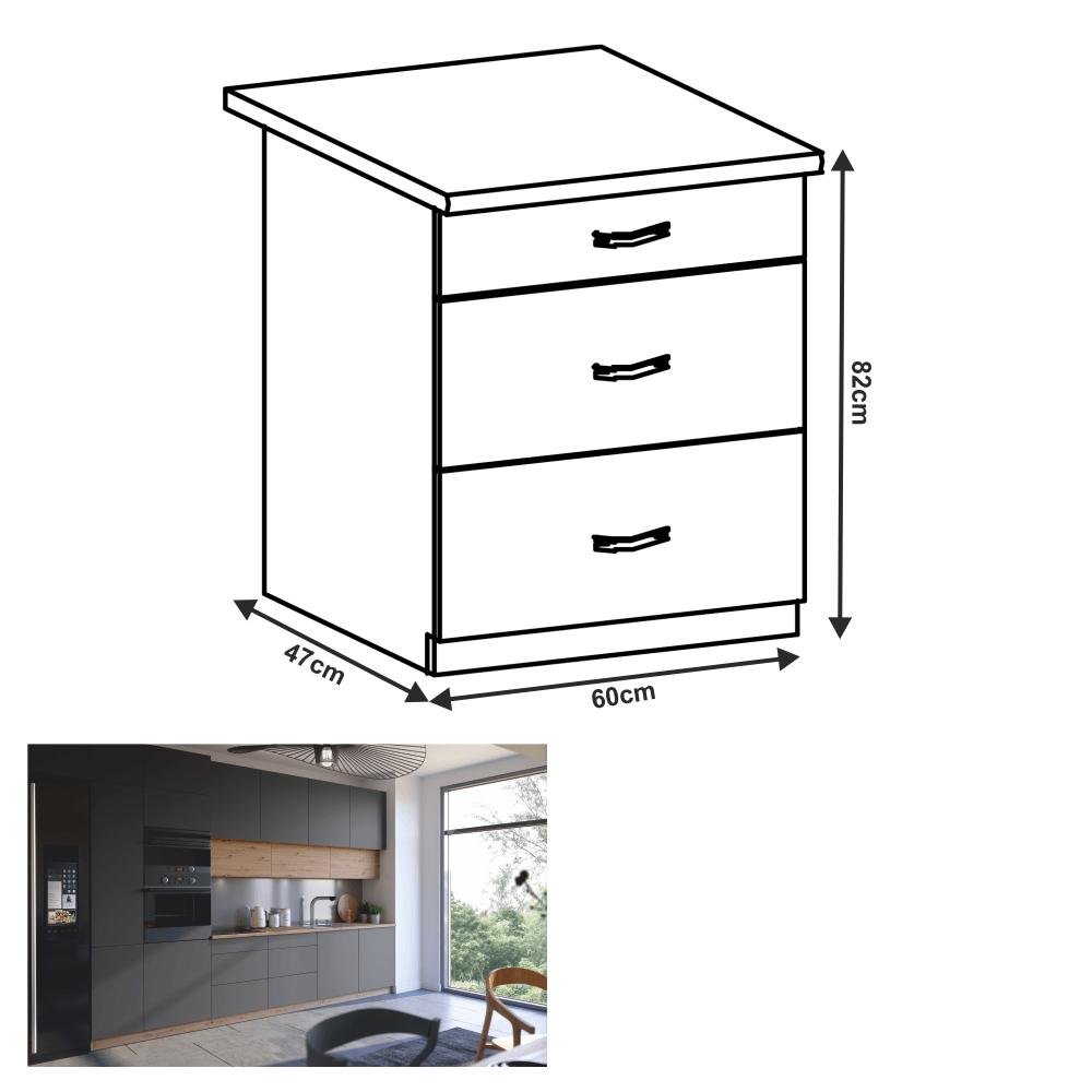 LANGEN B szürke mdf fiókos alsó konyhaszekrény 60cm