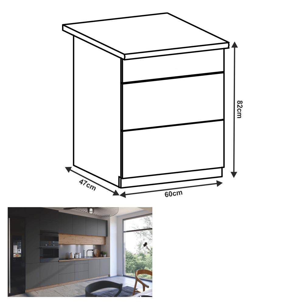 LANGEN szürke mdf fiókos alsó konyhaszekrény 60cm