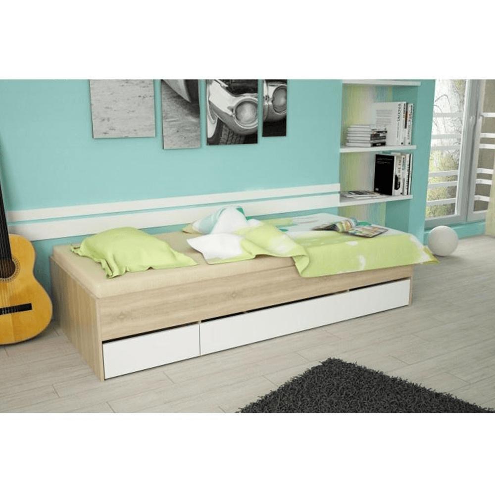 MATIASI fehér és barna mdf ágy 90x200cm
