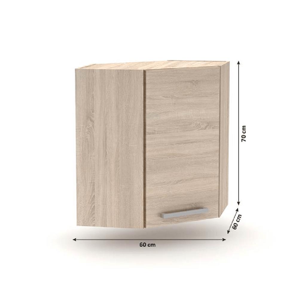 PLUS barna mdf egyajtós felső sarok konyhaszekrény 60cm