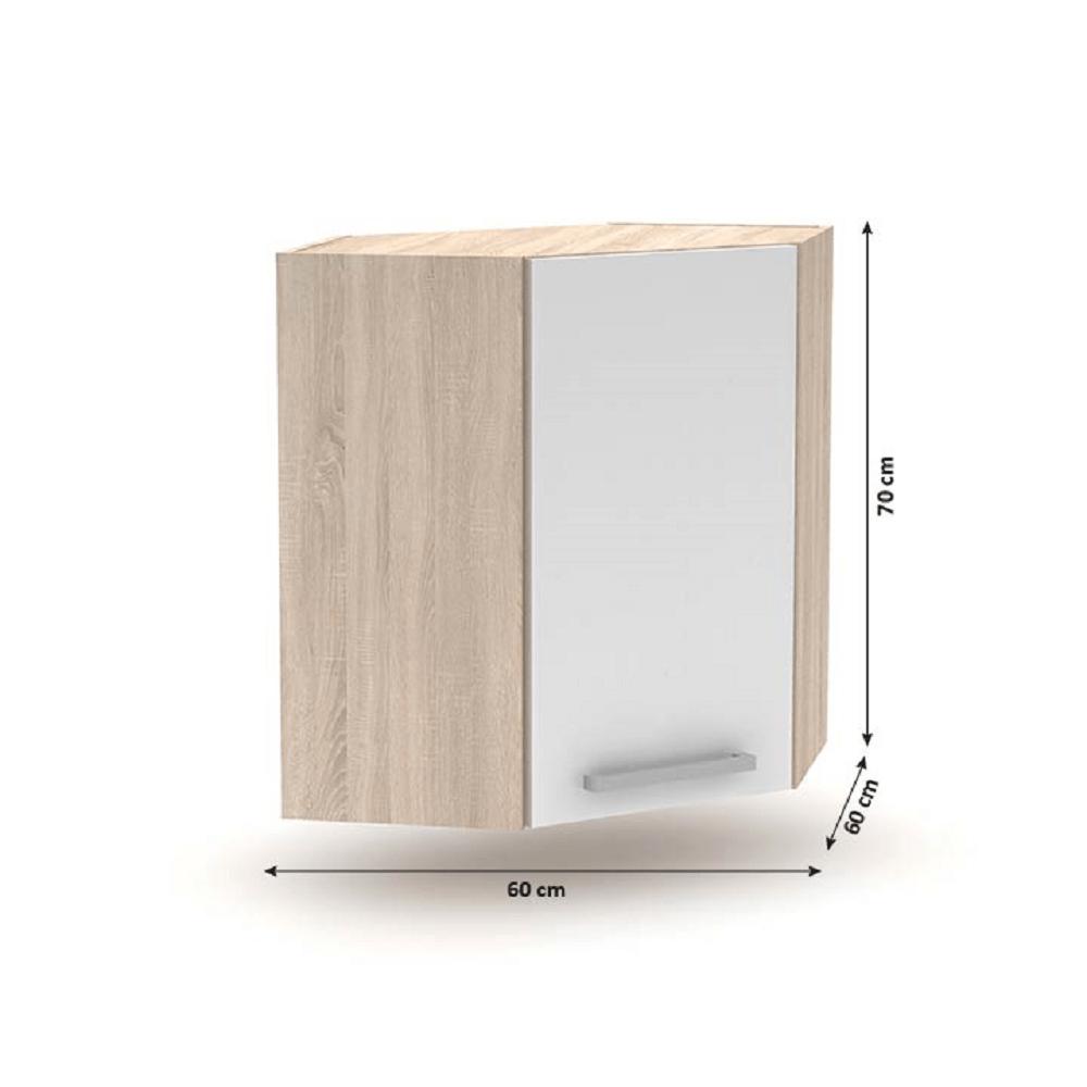 PLUS fehér mdf egyajtós felső sarok konyhaszekrény 60cm
