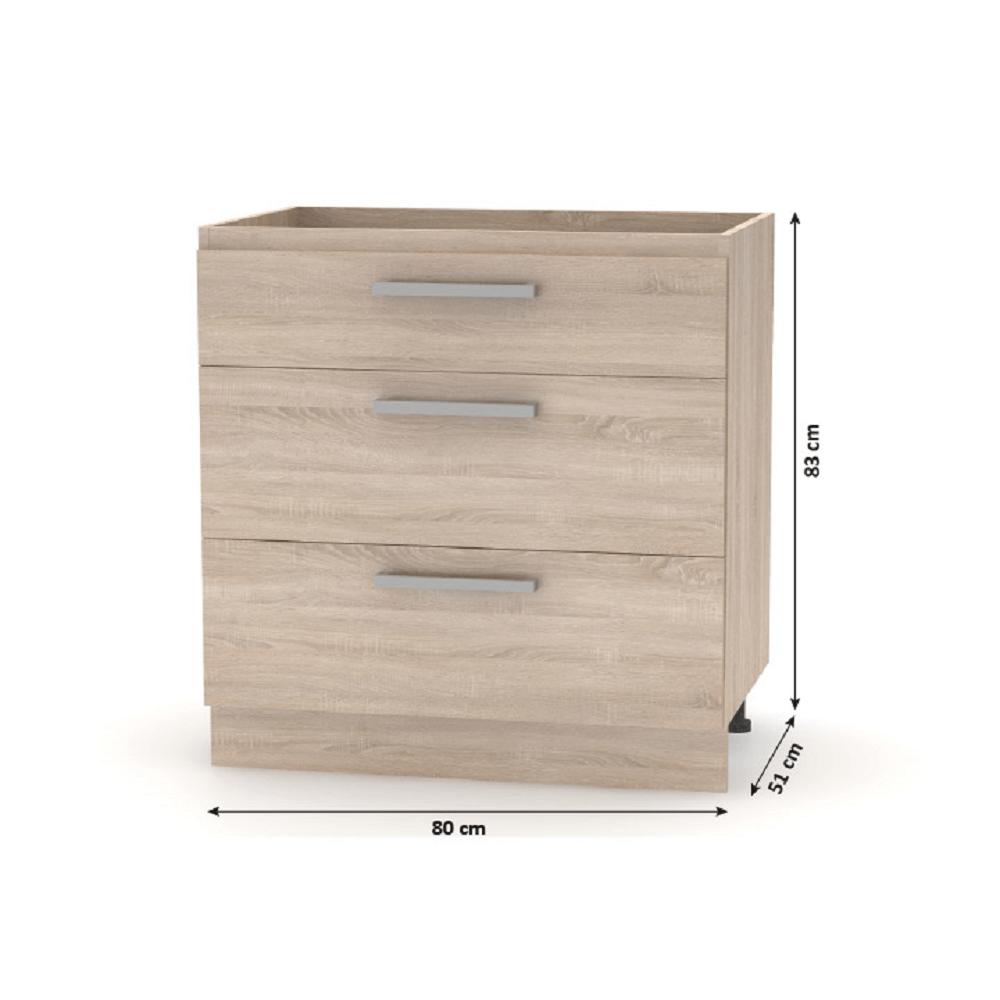 PLUS barna mdf fiókos alsó konyhaszekrény 80cm