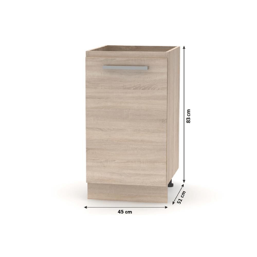 PLUS barna mdf egyajtós alsó konyhaszekrény 45cm