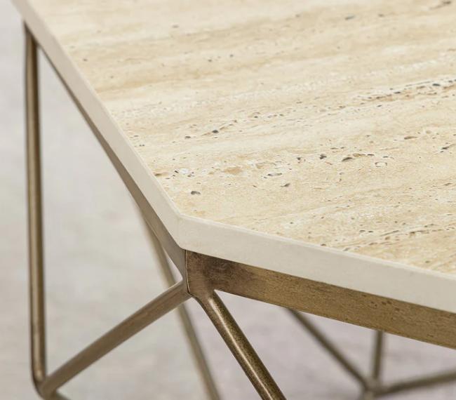 DIAMOND réz és bézs travertin dohányzóasztal