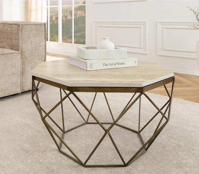 DIAMOND réz és bézs travertin dohányzóasztal