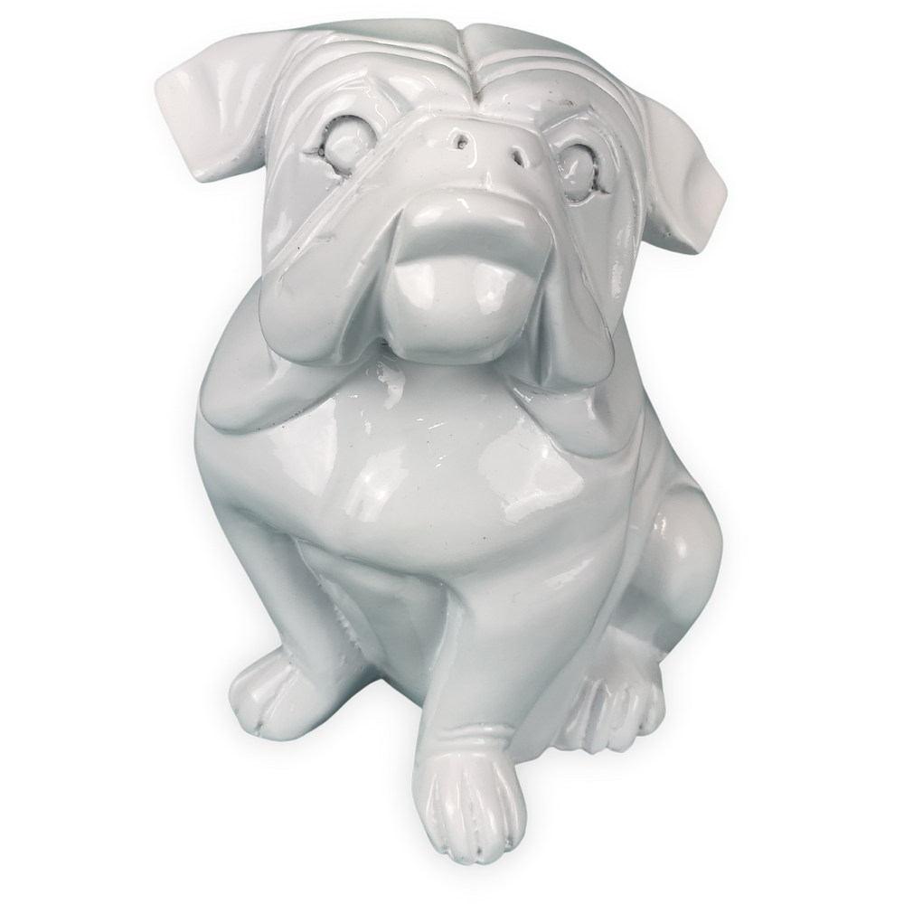 SENANDUNG fehér ülő angol bulldog kutya szobor
