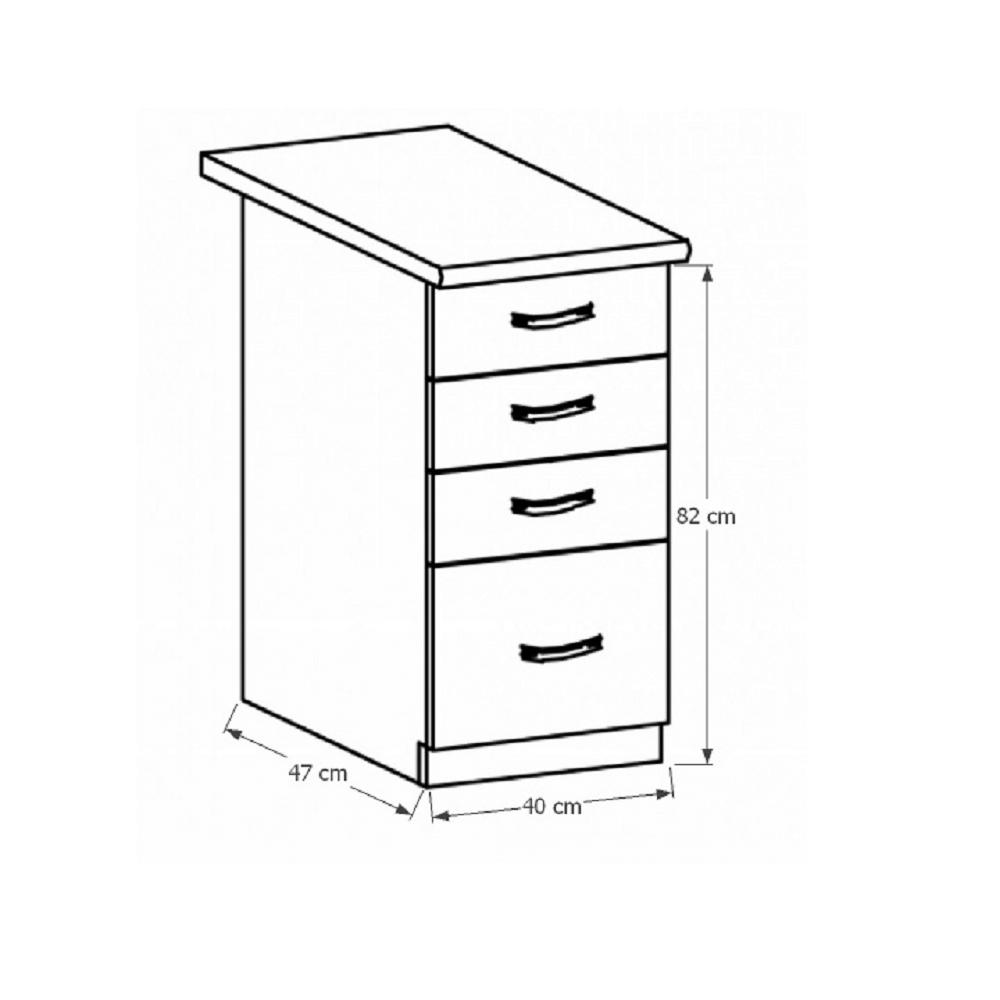 SICILIA fehér mdf fiókos alsó konyhaszekrény 40cm