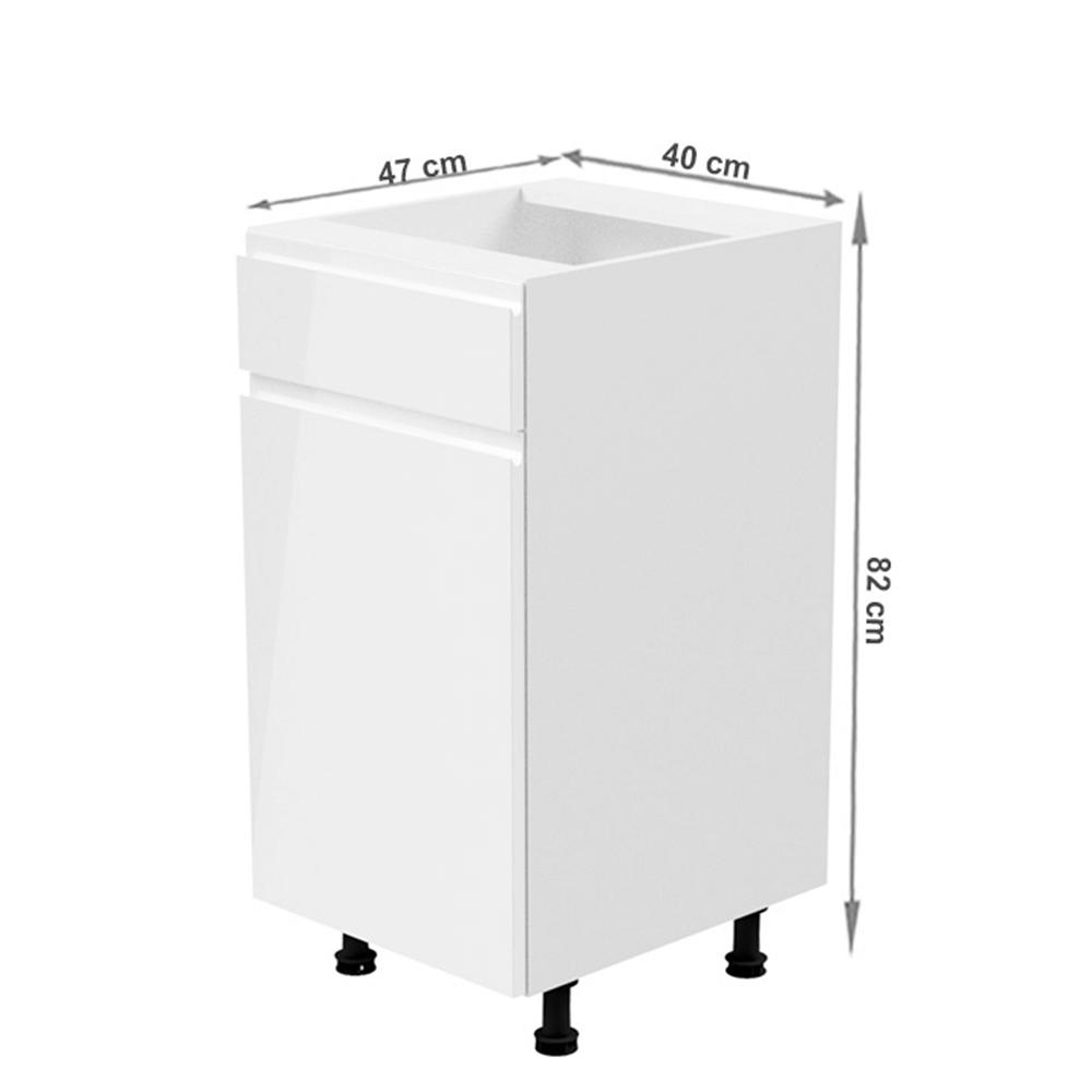 AURORA fehér mdf alsó konyhaszekrény fiókkal balos 40cm