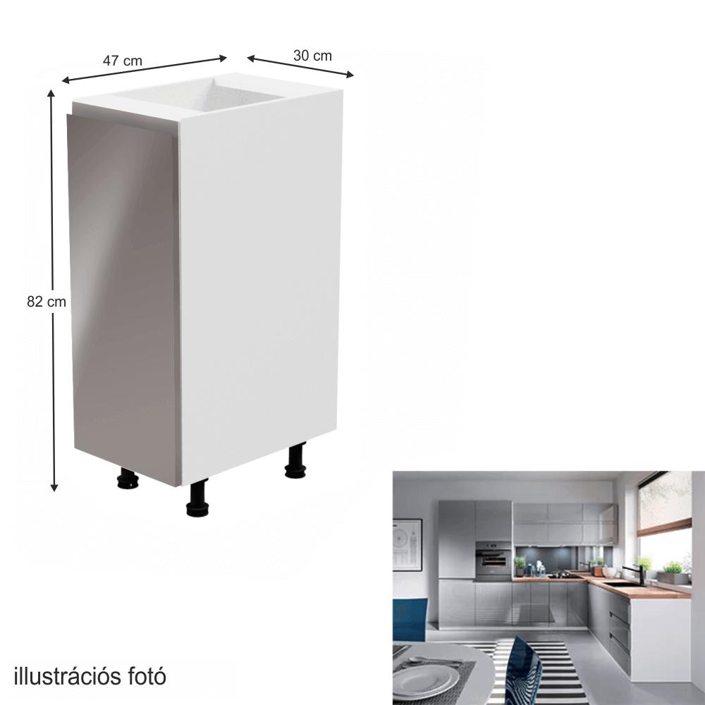 AURORA szürke mdf alsó konyhaszekrény balos 30cm