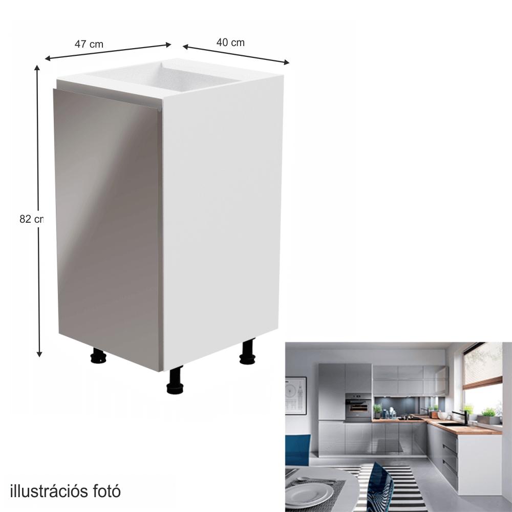AURORA szürke mdf alsó konyhaszekrény balos 40cm
