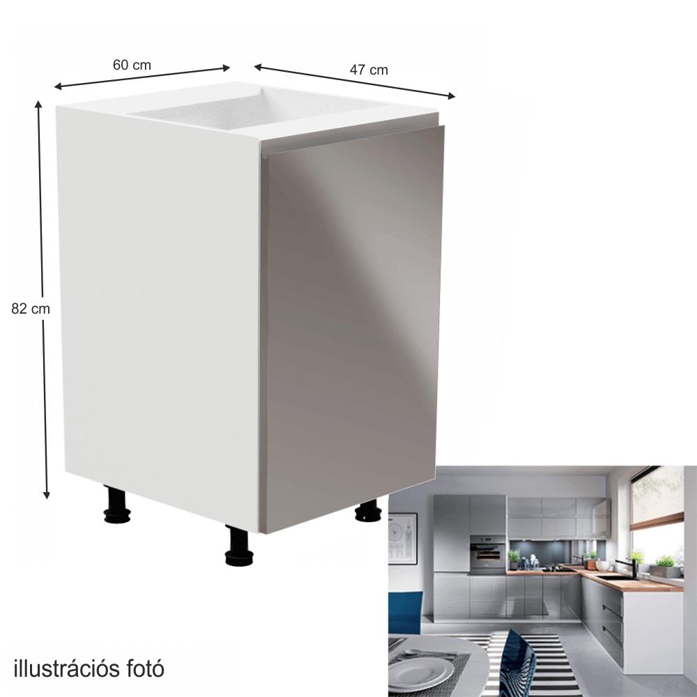 AURORA szürke mdf alsó konyhaszekrény jobbos 60cm