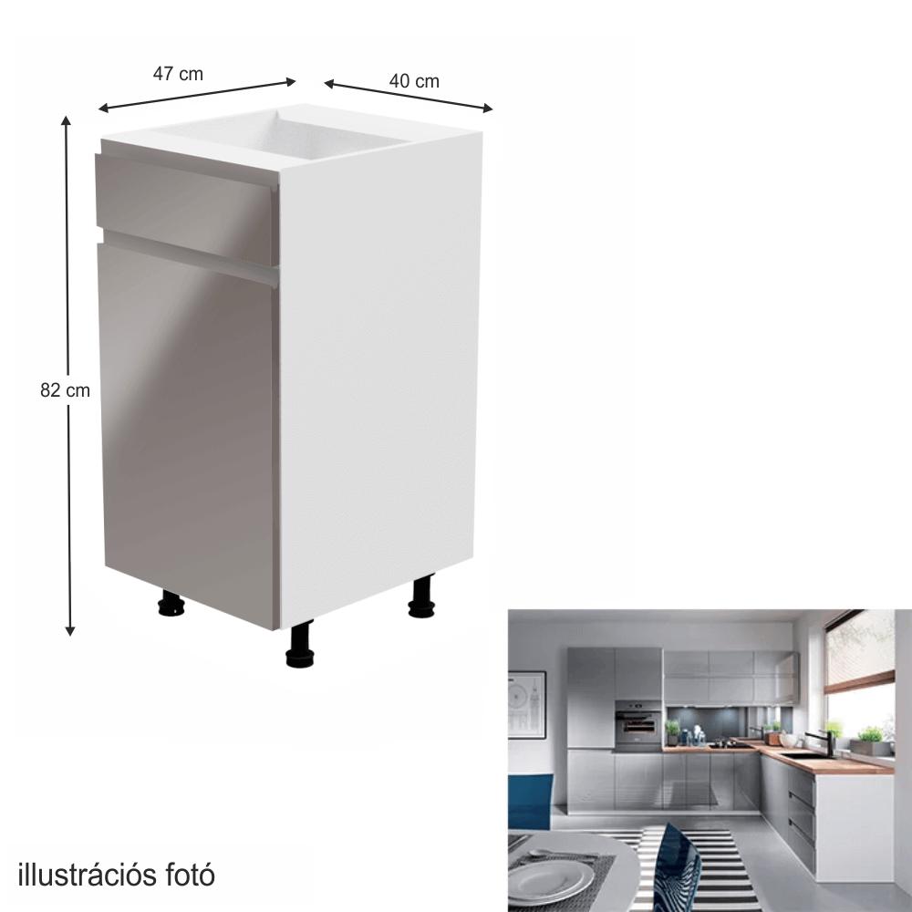 AURORA szürke mdf alsó konyhaszekrény fiókkal balos 40cm