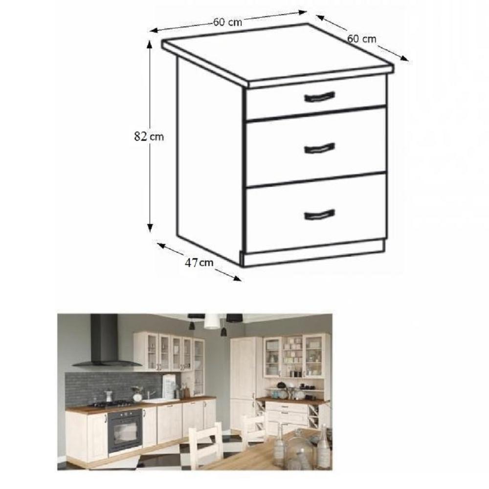 ROYAL fehér mdf fiókos alsó konyhaszekrény 60cm