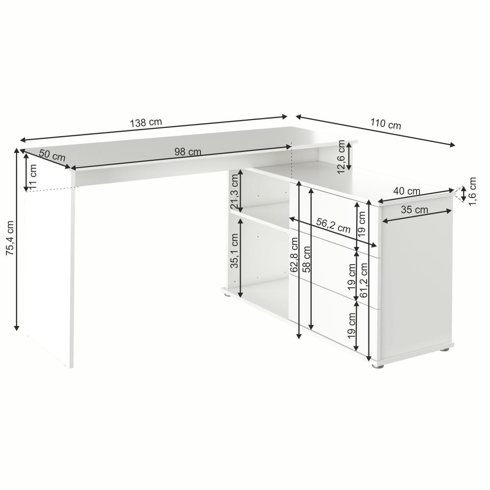 TERINO fehér mdf íróasztal