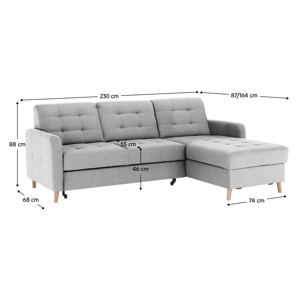 VISBY szürke szövet sarokkanapé