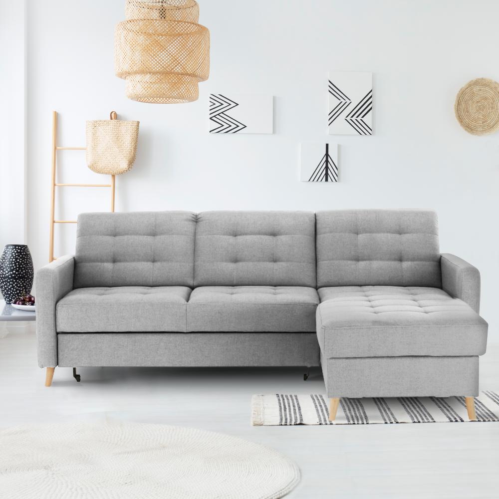 VISBY szürke szövet sarokkanapé