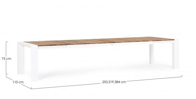 CAMERON II fehér teakfa bővíthető kerti étkezőasztal 253-384 cm