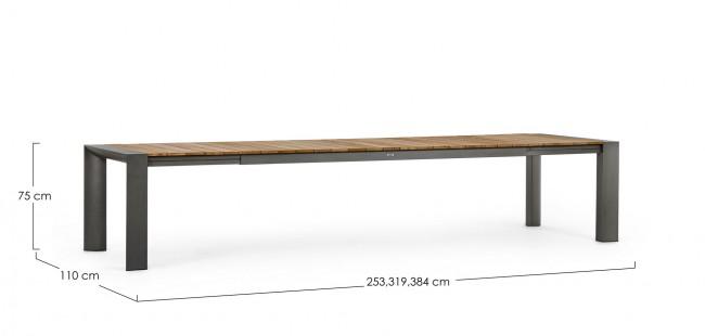 CAMERON II szürke teakfa bővíthető kerti étkezőasztal 253-384 cm