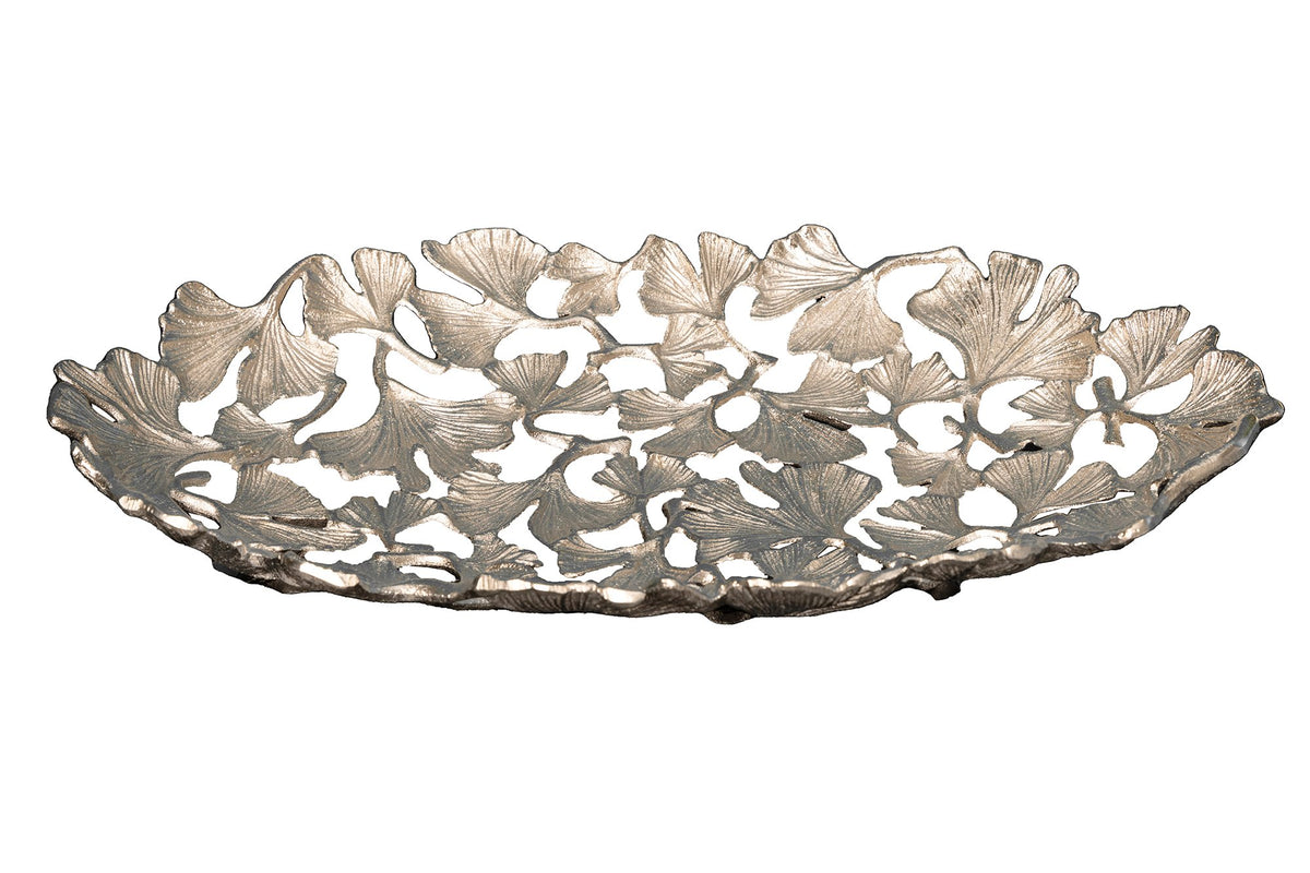 GINKGO ezüst alumínium dísztál 50x30 cm