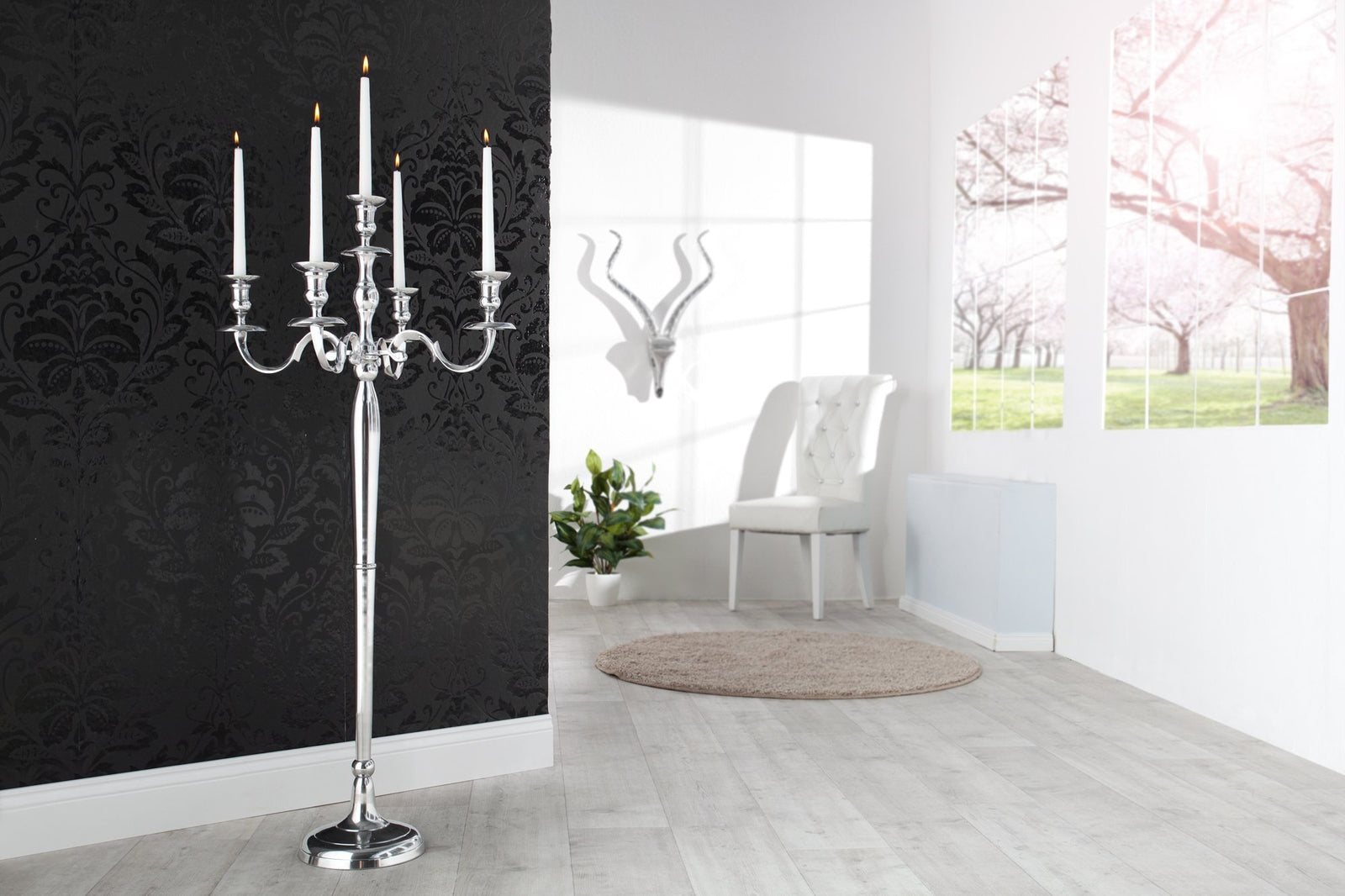 Gyertyatartó - 5 ARMS ezüst gyertyatartó 120cm