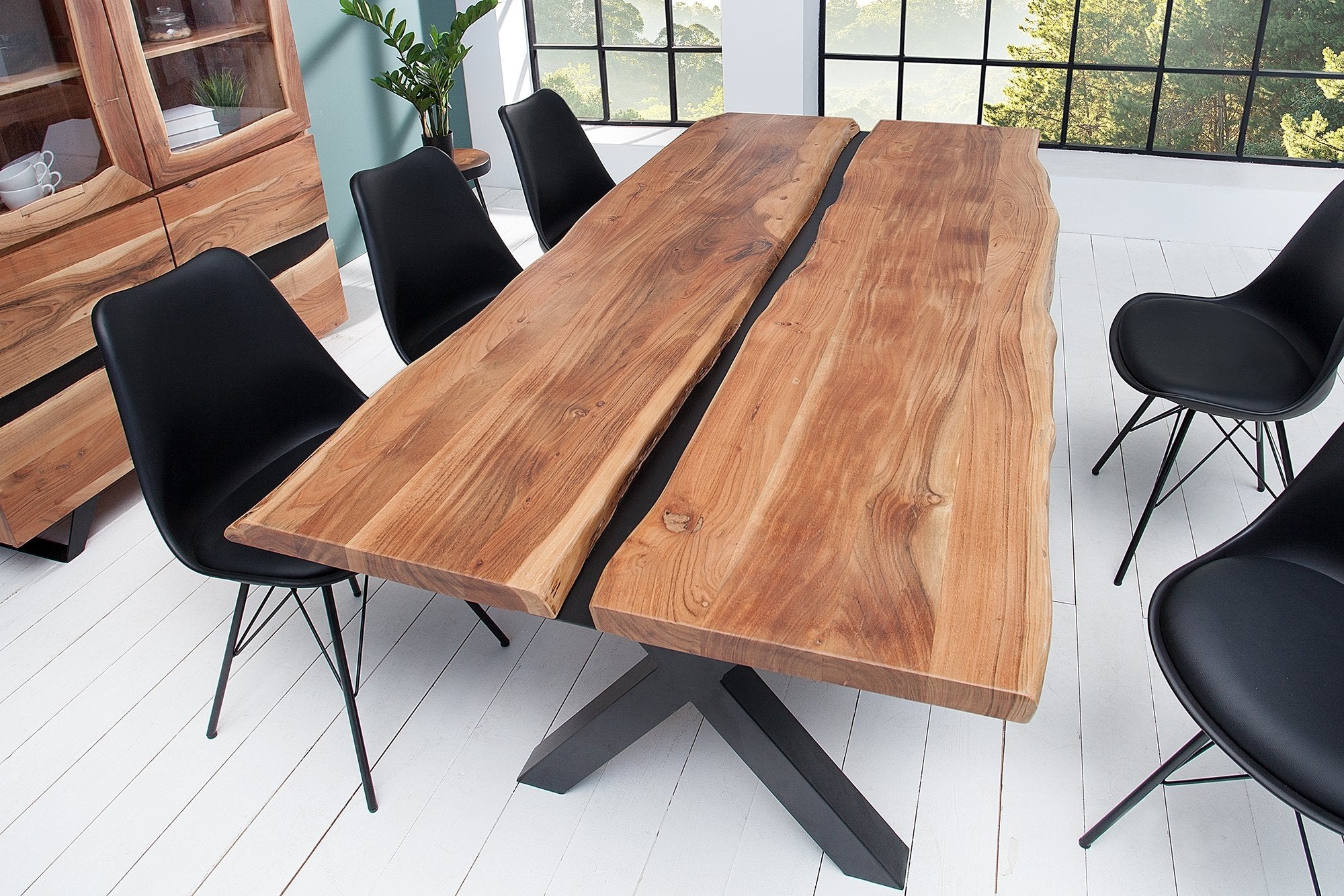 Étkezőasztal - AMAZONAS fekete és akácfa étkezőasztal 200cm