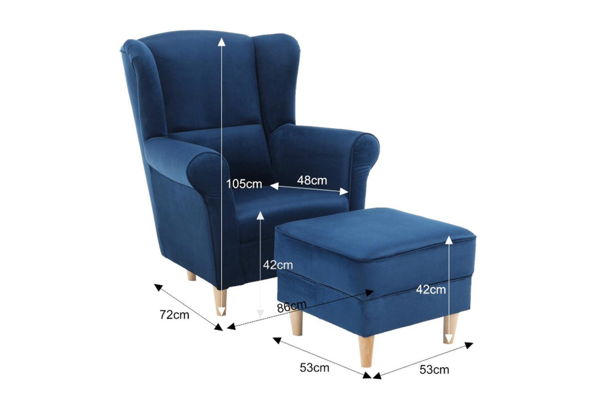 Fotel lábtartóval - ASTRID kék szövet fotel lábtartóval
