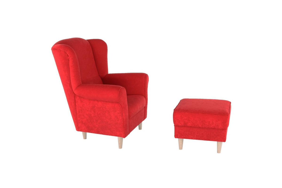 Fotel lábtartóval - ASTRID piros szövet fotel lábtartóval